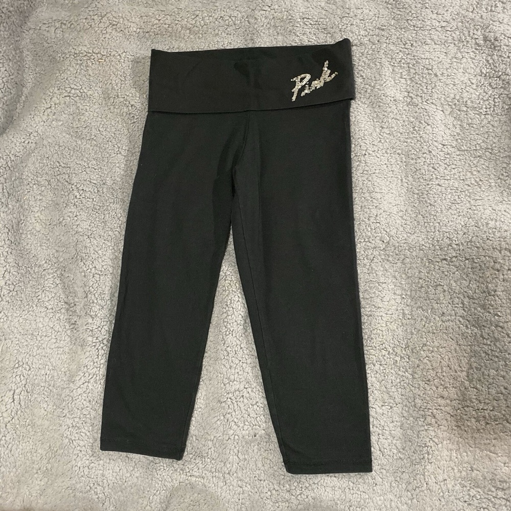 RARE Victoria’s Secret PINK Fold Down  “Pink” Crop Legging Yoga Black - XS